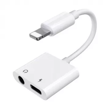 Joyroom adapteri Lightning - Lightning/3.5mm mini-jack, 0,12 m, valkoinen (S-Y104)