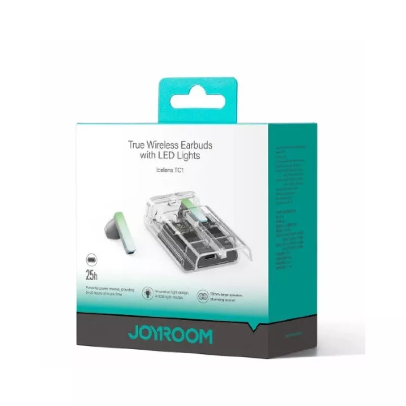 Joyroom IceLens Series True Wireless -nappikuulokkeet LED-valoilla, Bluetooth 5.3, TWS, AAC, SBC, musta (JR-TC1-BLK)