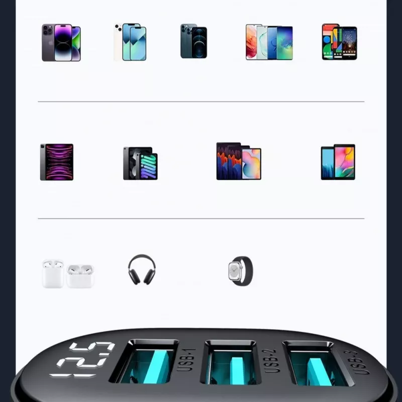 Joyroom JR-CCD03 autolaturi digitaalinäytöllä, 3x USB-A, 17W, 3,4A, musta