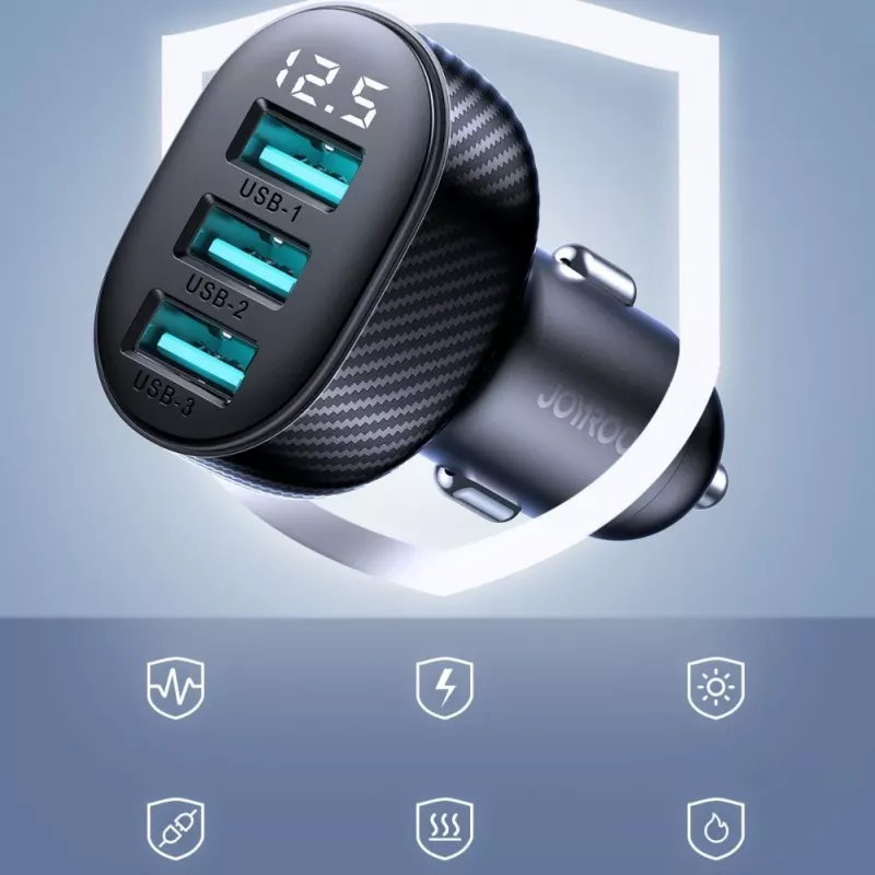 Joyroom JR-CCD03 autolaturi digitaalinäytöllä, 3x USB-A, 17W, 3,4A, musta