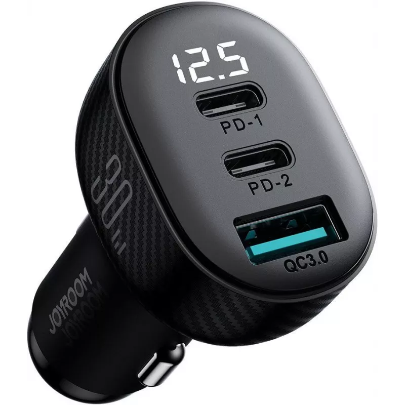 Joyroom JR-CCD04 autolaturi 30W 2x USB-C USB-A digitaalinäytöllä - musta