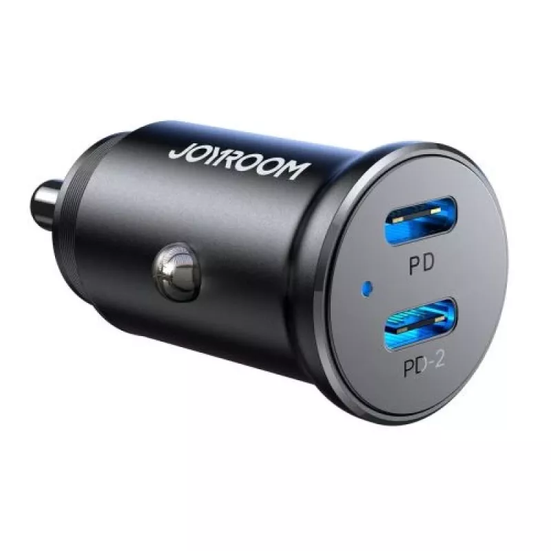 Joyroom JR-CCN06 mini-autolaturi 30W 2x USB-C metalli musta