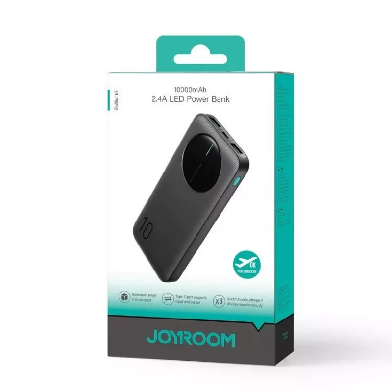Joyroom JR-PBF12 varavirtalähde 10000mAh 2,4A 2x USB-A 1x USB-C musta