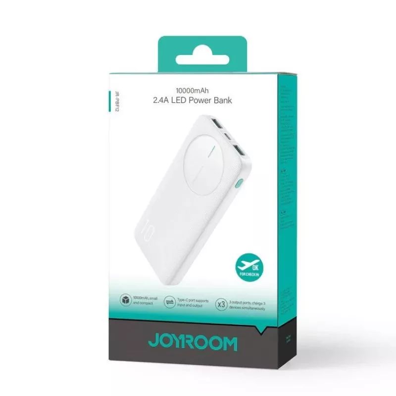 Joyroom JR-PBF12 varavirtalähde 10000mAh 2.4A Dual USB-A USB-C valkoinen