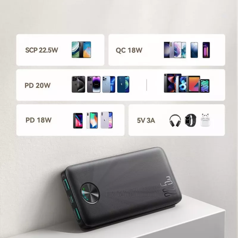 Joyroom JR-PBF15 varavirtalähde 10000mAh USB-C USB-A 22.5W musta