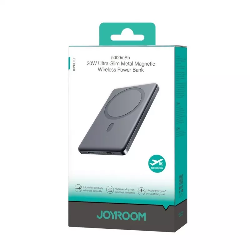 Joyroom JR-PBM08 5000mAh 20W ultrahohut magneettinen langaton varavirtalähde - harmaa