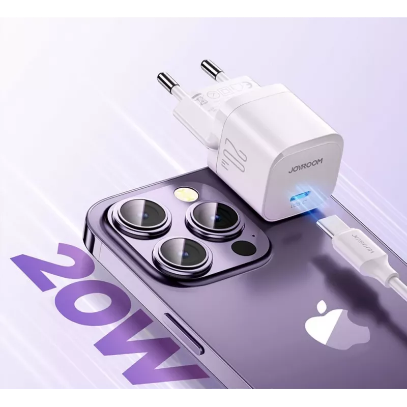 JOYROOM JR-TCF02 USB-C PD 20W seinälaturi USB-C-kaapelilla - valkoinen