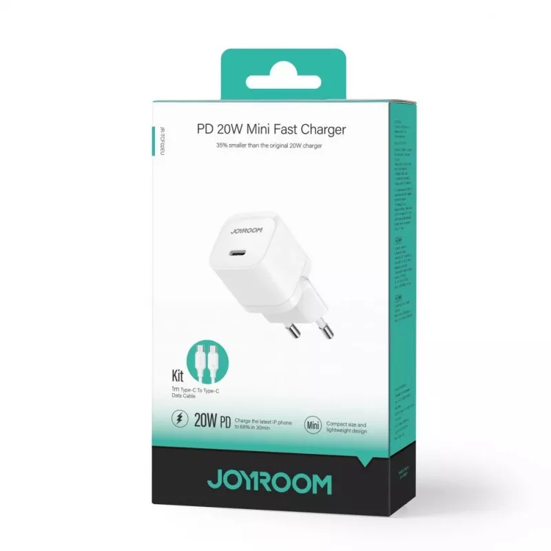 JOYROOM JR-TCF02 USB-C PD 20W seinälaturi USB-C-kaapelilla - valkoinen