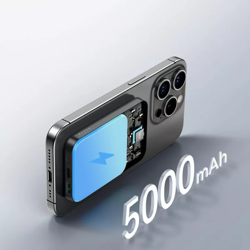 JOYROOM JR-W020 Mini varavirtalähde 5000mAh 20W USB-A USB-C langaton lataus - musta + USB-C-kaapeli