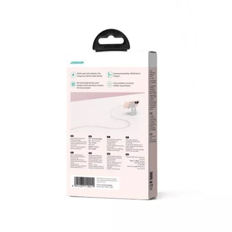 Joyroom Multi-Color Series USB-A - USB-C pikalataus- ja datakaapeli, 100W, 1m, pinkki (S-A34)