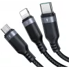 JOYROOM S-1T3018A18 3-in-1-monilatauskaapeli USB-A - USB-C/Micro-USB/Lightning, 30cm punottu nailon, 3.5A, musta
