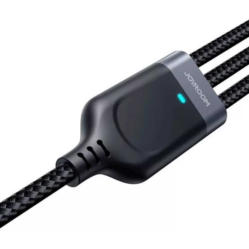 JOYROOM S-1T3018A18 3-in-1-monilatauskaapeli USB-A - USB-C/Micro-USB/Lightning, 30cm punottu nailon, 3.5A, musta