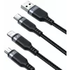 JOYROOM S-1T3018A18 3-in-1-monilatauskaapeli USB-A - USB-C/Micro-USB/Lightning, 30cm punottu nailon, 3.5A, musta