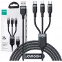 JOYROOM S-1T3018A18 3-in-1-monilatauskaapeli USB-A - USB-C/Micro-USB/Lightning, 30cm punottu nailon, 3.5A, musta