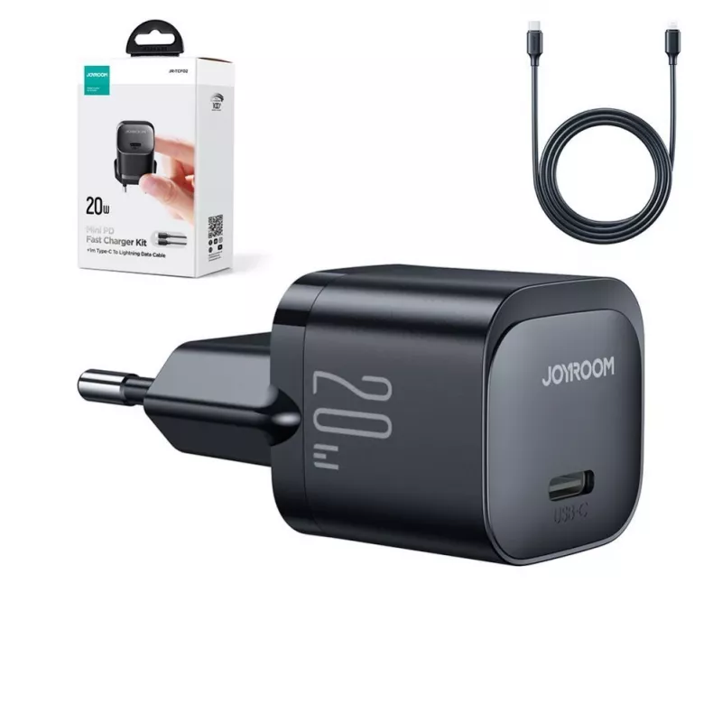 Joyroom USB-C 20W PD mini laturi USB-C - Lightning -kaapelilla - musta