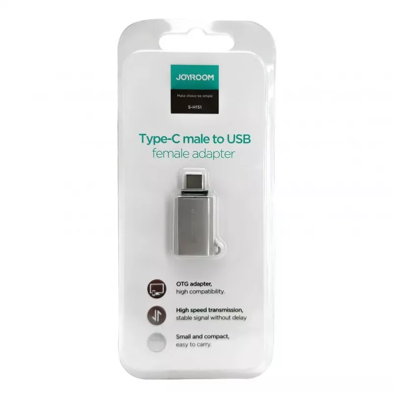 Joyroom USB-C -pistoke USB-A -liitäntään -adapteri Mini S-H151 hopea