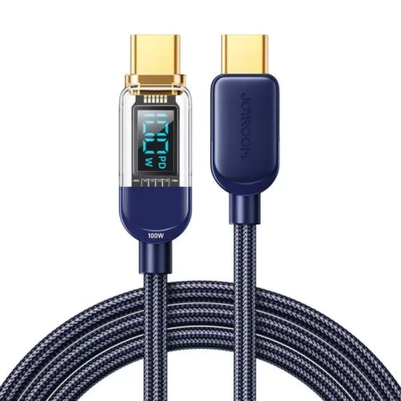 Joyroom USB-C - USB-C datakaapeli 100W, 1,2 m digitaalinäytöllä sininen (S-CC100A4)