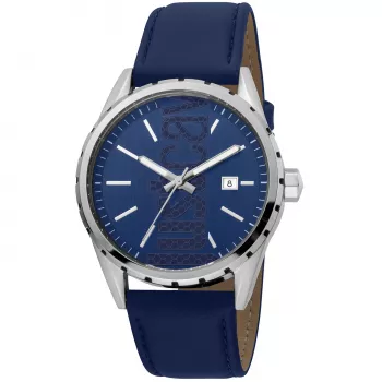 JUST CAVALLI MAN JC1G082L0095 42mm analoginen kvartsikello, sininen kellotaulu ja nahkaranneke