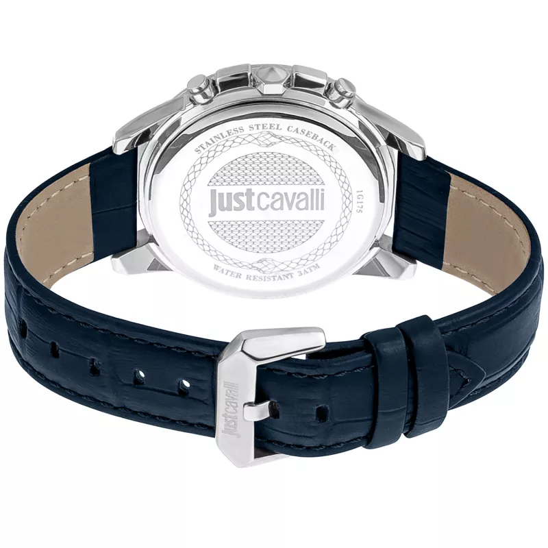JUST CAVALLI MAN JC1G175L0225 42 mm sininen kellotaulu nahkaranneke kvartsikello