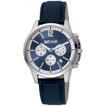JUST CAVALLI MAN JC1G175L0225 42 mm sininen kellotaulu nahkaranneke kvartsikello