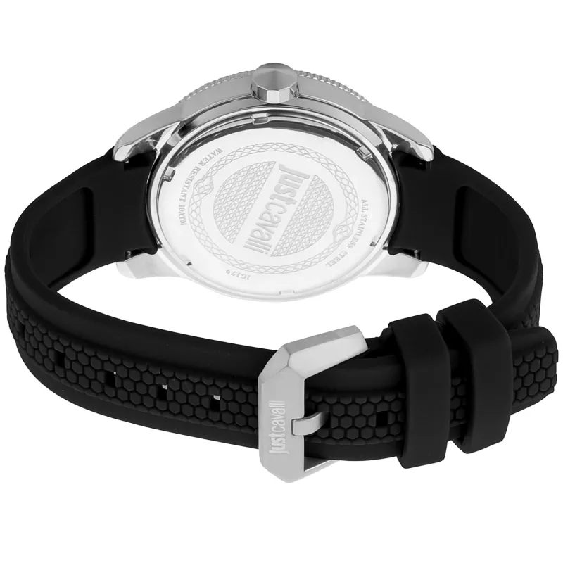 JUST CAVALLI MAN JC1G179P0015 42mm analoginen kvartsikello - musta kellotaulu, nahkaranneke