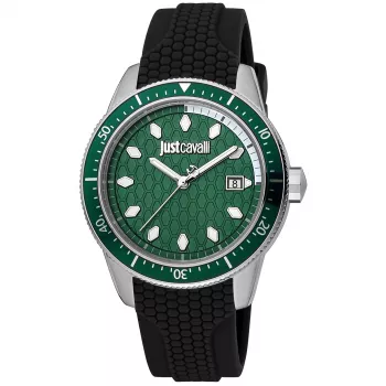 JUST CAVALLI MAN JC1G179P0015 42mm analoginen kvartsikello - musta kellotaulu, nahkaranneke