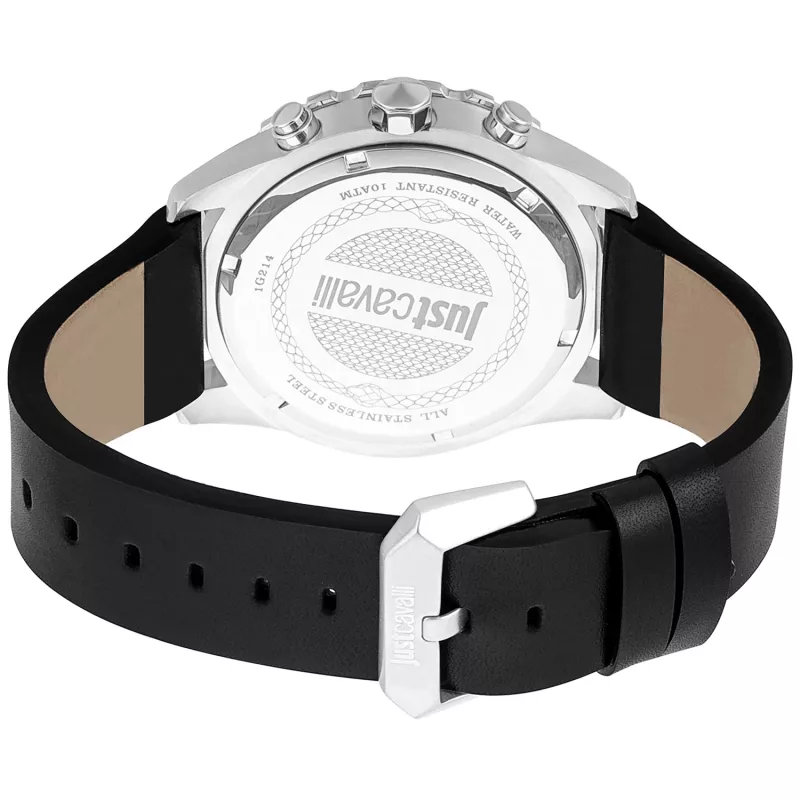 JUST CAVALLI MAN JC1G214L0015 46 mm kvartsianalogikello musta kellotaulu musta nahkaranneke
