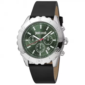 JUST CAVALLI MAN JC1G214L0015 46 mm kvartsianalogikello musta kellotaulu musta nahkaranneke