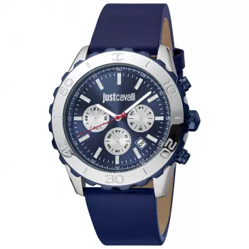 JUST CAVALLI MAN JC1G214L0045 44 mm sininen kellotaulu nahkaranneke kello
