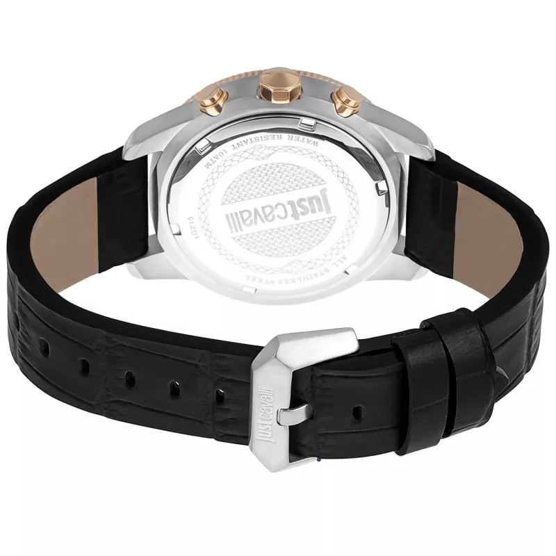 JUST CAVALLI MAN JC1G215L0035 42mm analoginen kvartsikello musta kellotaulu musta nahkaranneke