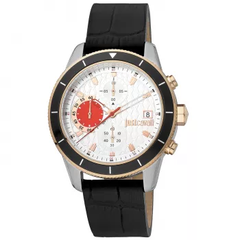 JUST CAVALLI MAN JC1G215L0035 42 mm kvartsianalogikello musta kellotaulu musta nahkaranneke