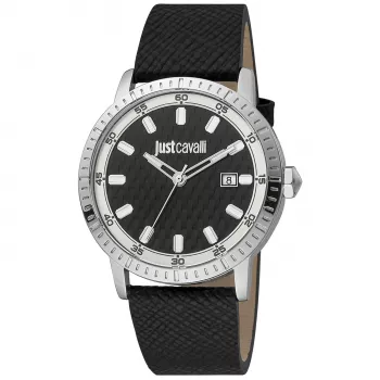 JUST CAVALLI MAN JC1G216L0015 42 mm sininen kellotaulu nahkaranneke kvartsikello