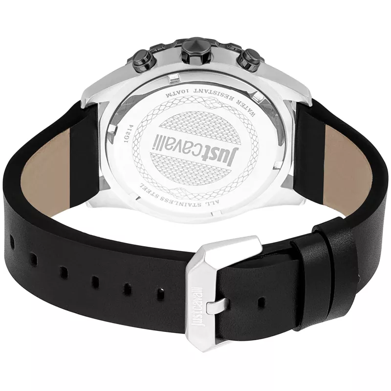 JUST CAVALLI MAN kello JC1G214L0035 (45 mm) - musta kellotaulu, musta nahkaranneke