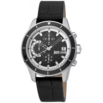 JUST CAVALLI miesten kello JC1G215L0015 42mm musta kellotaulu nahkaranneke