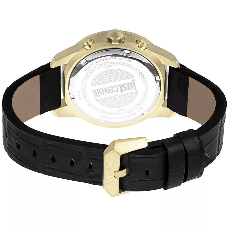 JUST CAVALLI MAN kello JC1G215L0025 (42 mm) - musta kellotaulu, nahkaranneke