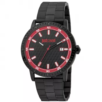 JUST CAVALLI MAN kello JC1G216M0065 42 mm musta kellotaulu nahkaranneke kvartsi