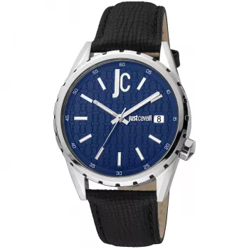 JUST CAVALLI miesten kvartsi-analogikello JC1G217L0025 42 mm sininen kellotaulu sininen nahkaranneke