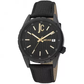 Just Cavalli miesten kello JC1G217L0045 42 mm musta kellotaulu nahkaranneke