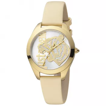 JUST CAVALLI naisten kello JC1L210L0015 32 mm hopeinen kellotaulu ruskea nahkaranneke