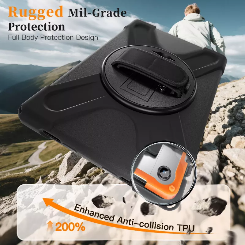 JUST MUST JM Rugged Case Grip Samsung Galaxy Tab A11+ kantohihnalla musta