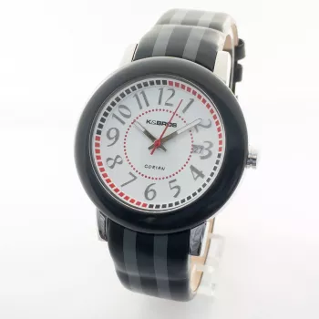 K&BROS unisex-analogikvartsikello 9426-2-435 43 mm musta kellotaulu nahkaranneke