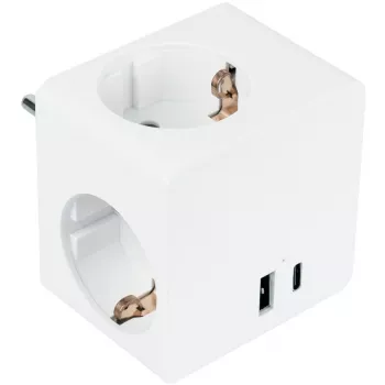 KABELMEISTER pistorasiakuutio 3x suojakosketinpistorasialla, USB-C 20W PD 3.0 ja USB-A 18W, 1,5m, valkoinen