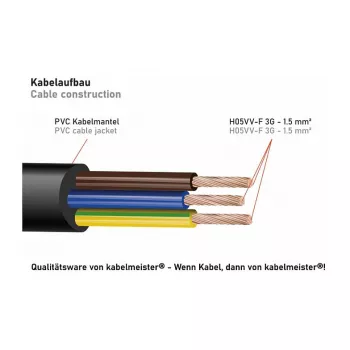 Kabelmeister SK0103-S002 3-osainen Schuko-pistorasialista, 90° kulmapistoke, 0,2 m johto, musta