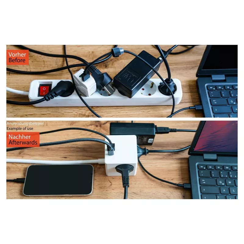 kabelmeister pistorasiakuutio 3 pistorasialla, USB-C ja USB-A, valkoinen, 2 m