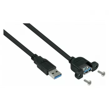 Kabelmeister USB 3.0 paneeliasennus jatkokaapeli – Type-A uros naaras, 3 m, musta (UL-sertifioitu)