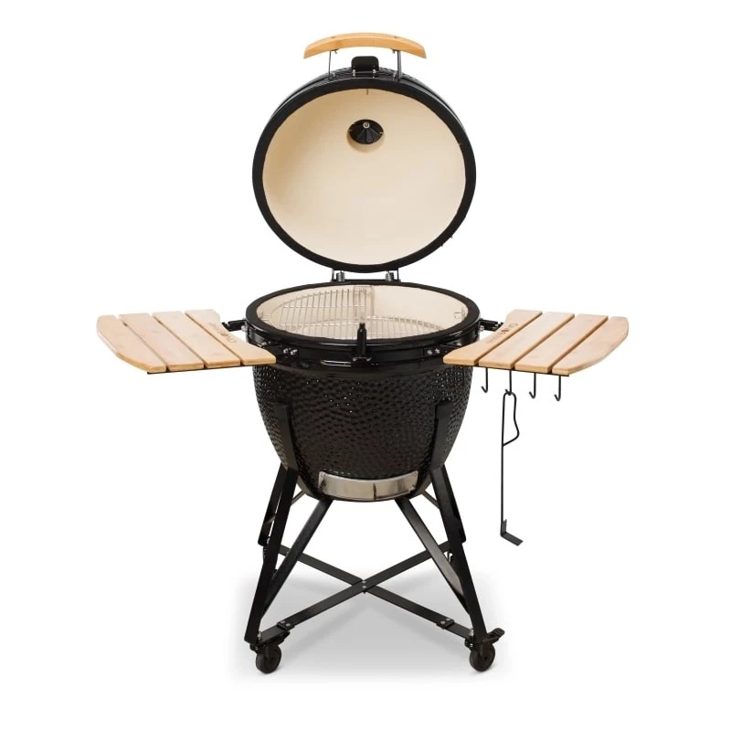 Kamado Bono Grande keraaminen grilli 23 inch puuhiiligrilli kärryllä, musta