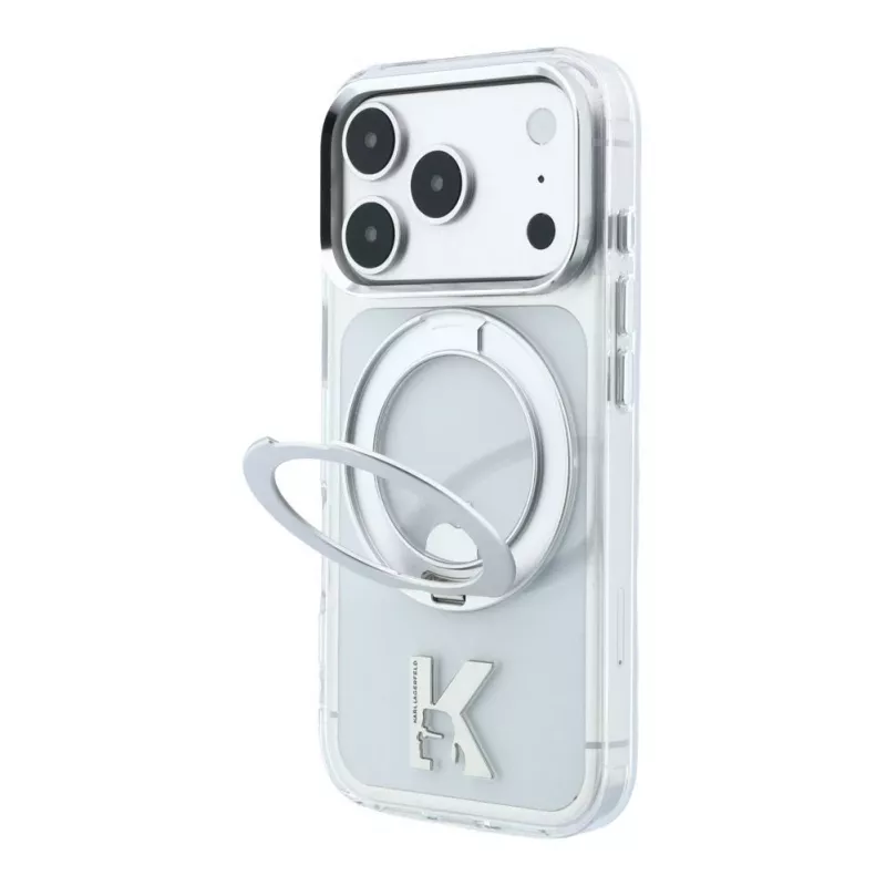 Karl Lagerfeld IML Ring Stand 360 Kameo Metal MagSafe -kotelo iPhone 18 Pro / 17 Pro - läpinäkyvä