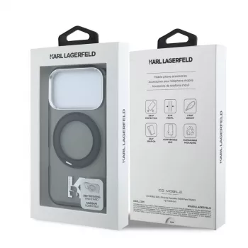 Karl Lagerfeld iPhone 18 Pro / 17 Pro MagSafe IML Ring Stand 360 Kameo Metal -kotelo - musta