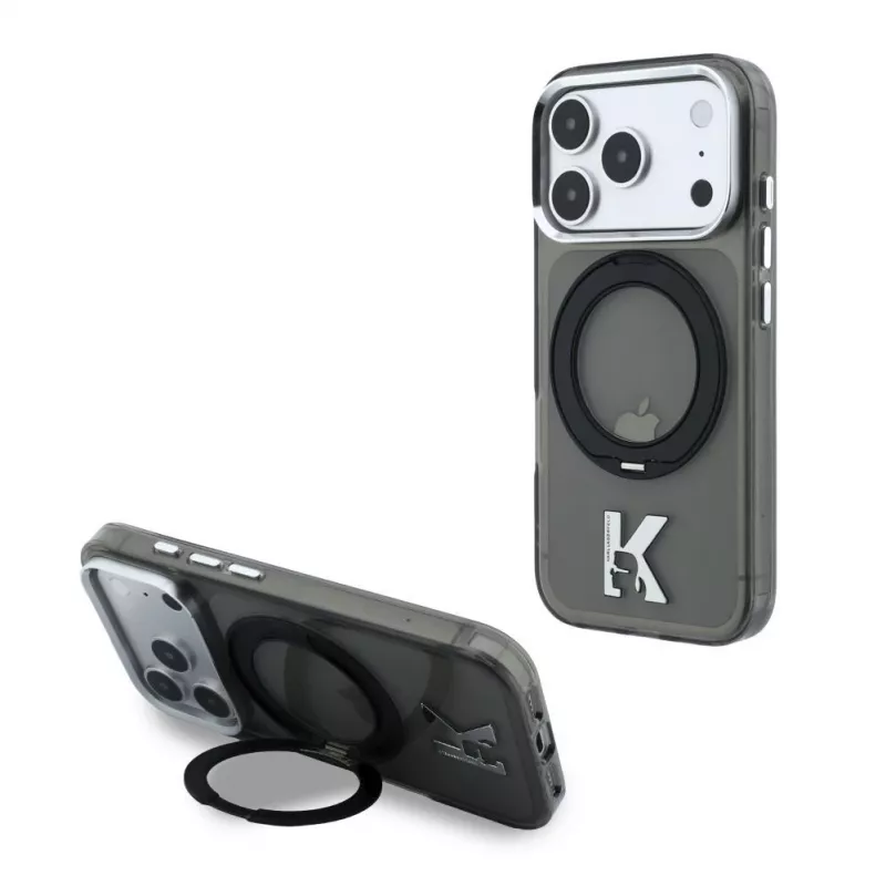 Karl Lagerfeld iPhone 18 Pro / 17 Pro MagSafe IML Ring Stand 360 Kameo Metal -kotelo - musta