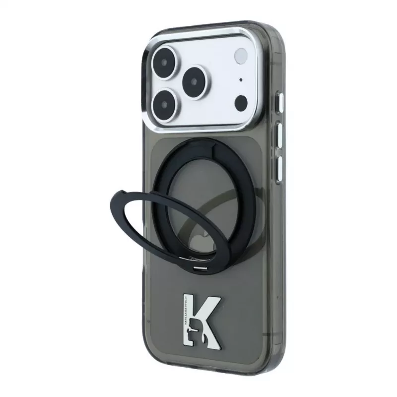 Karl Lagerfeld iPhone 18 Pro / 17 Pro MagSafe IML Ring Stand 360 Kameo Metal -kotelo - musta